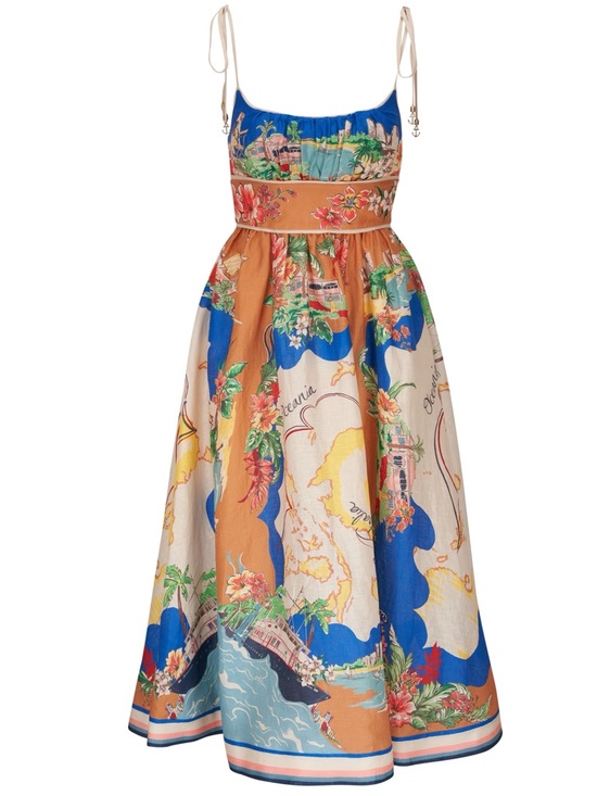 Zimmermann Dresses & Skirts - Zimmermann Alight Picnic Nautical Map Midi Dress Linen Blue Print